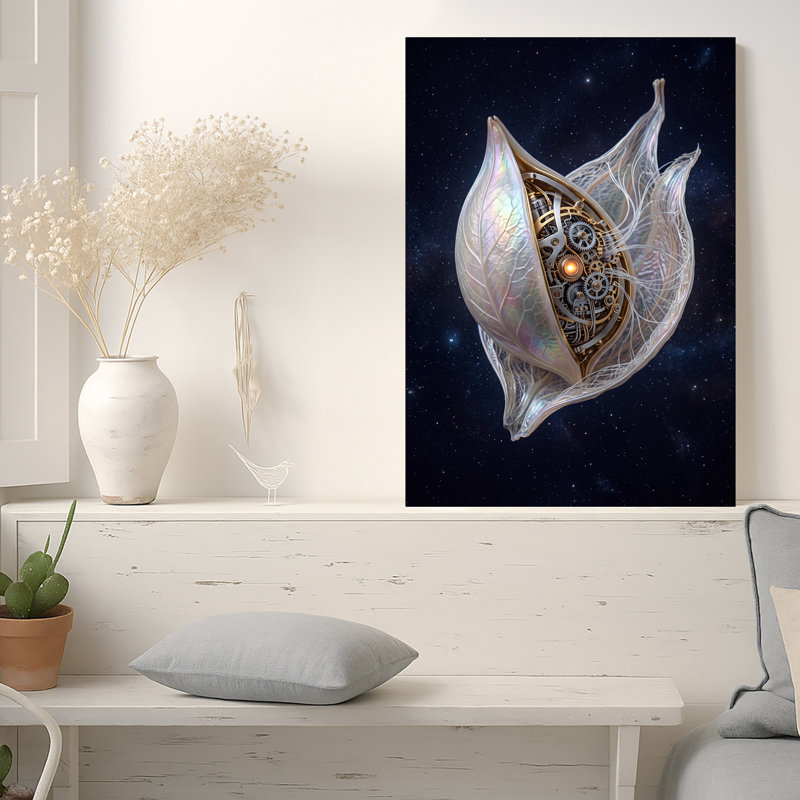 Toile translucide avec engrenages dans l'espace étoilé, art mural, 18"H x 12"W