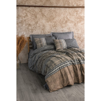 Ensemble de housse de couette 100% coton Ranforce, anthracite, housse de couette 63 x 87, drap plat 63 x 95, taie d'oreiller 20 x 28 | Lavable à la machine, 145 fils, fermeture à boutons et enveloppes | Literie douce et durable pour un sommeil douillet