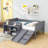Twin Low Loft Bed with Slide, Movable Shelves and Guardrails-338000213