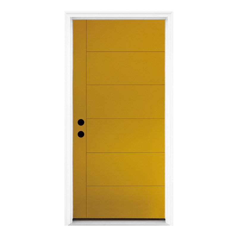 36 in. x 80 in. Left-Hand Flush Yellow Finish Fibreglass  Front Door with Threshold, Hinges, Left