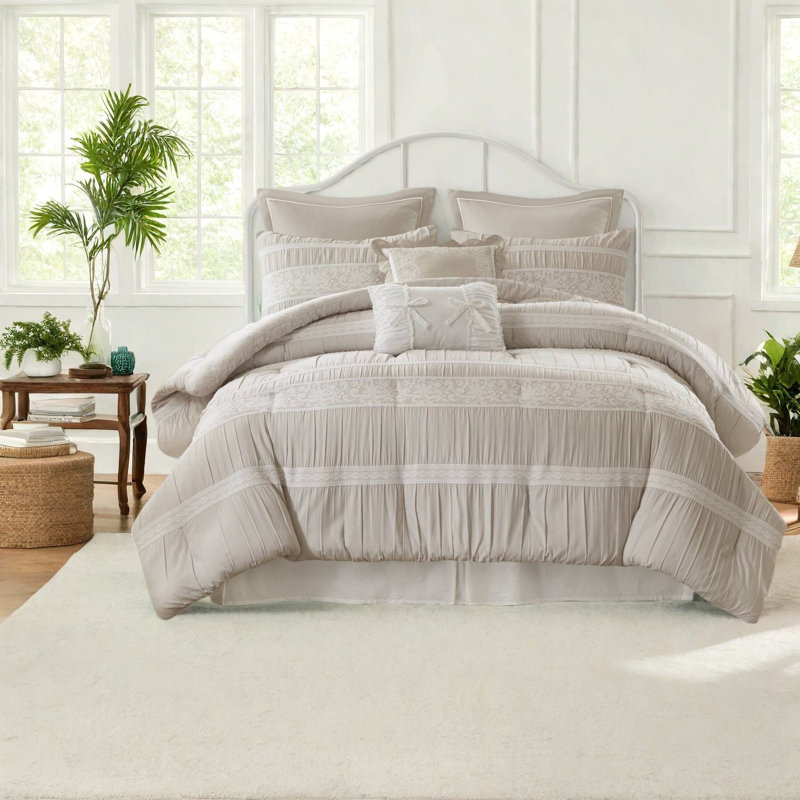 Ensemble de literie chic en jacquard 7 pièces, tissu en polyester, style romantique pour la maison