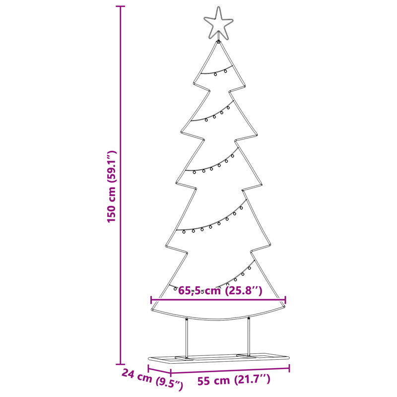 Metal Christmas Tree with Stand Black Steel, 150cm H