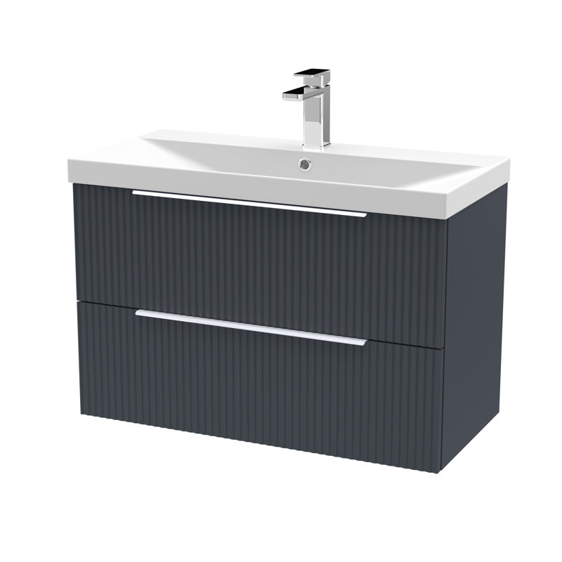 Fluted 810mm Single Bathroom Vanity with Drop In Vitreous China Basin, Satin Anthracite