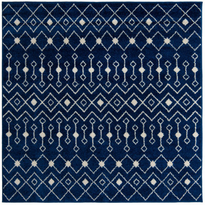 Tapis bleu / blanc en chenille / polyester tissé à la machine Briehn