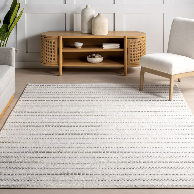 Cream Geometric Pattern Synthetic Indoor/Outdoor Area Rug 4' x 6'