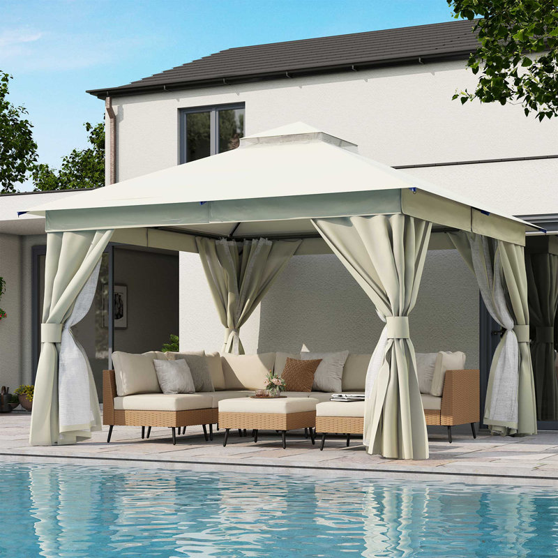 Pavillon de jardin en acier, Blanc crémeux, H 112,8 po x l 144 po x P 144 po