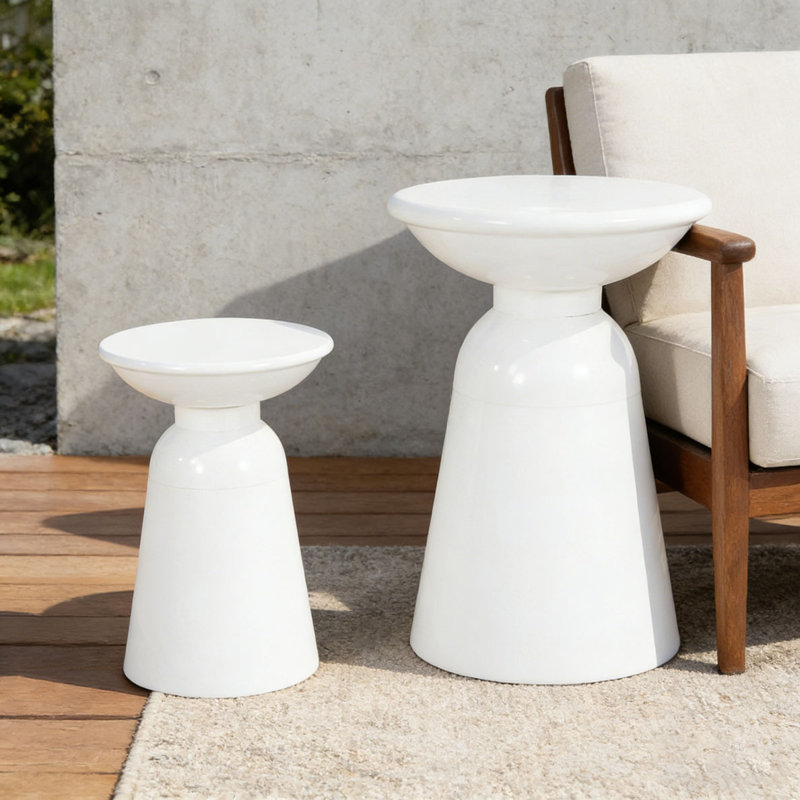 Outdoor Iron Side Tables with Flared Desig, White, 2