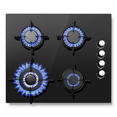 Sndoas Gas Hob 4 Burners With Thermocouple Safety, Suitable For Natural Gas/Propane, Black, 8.0Kw, 220-240V