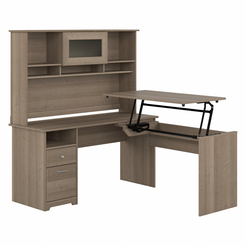 Bureau d'ordinateur en L Shelonda, H 66,3 po x l 59,45 po x P 69,17 po, Gris cendré