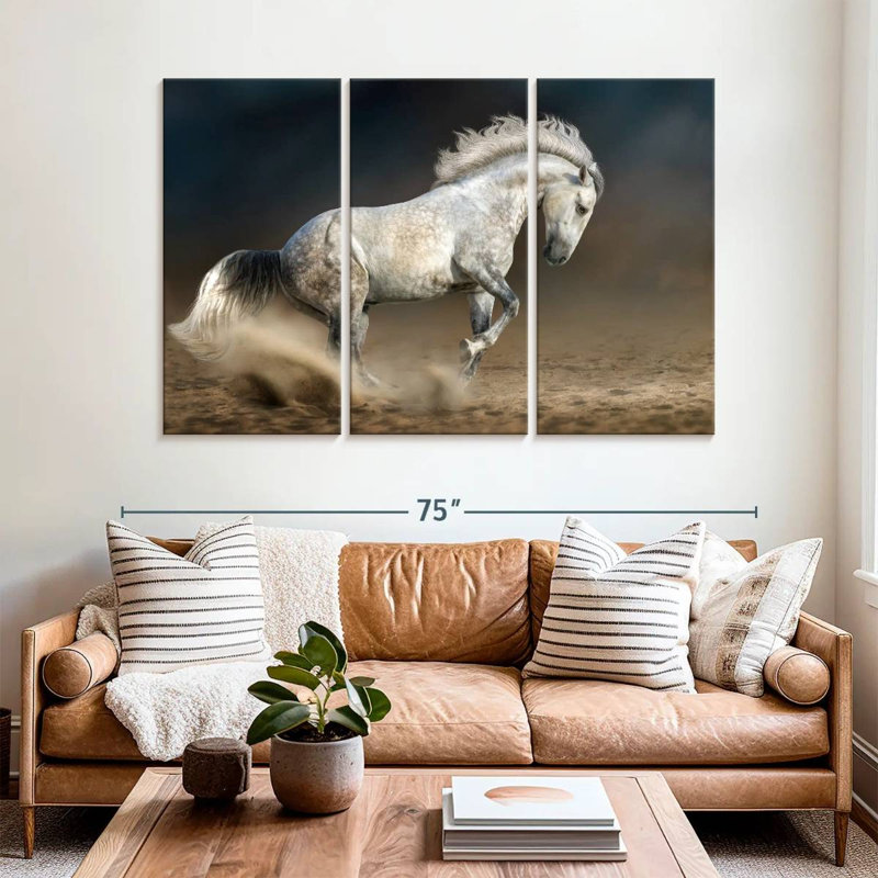 Cheval andalou en mouvement, H 42 po x l 65 po