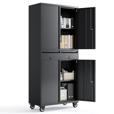 2 - Tier Drawer Steel Storage Cabinet with Wheels - for Office & Garage, 120KG Capacity, Locking System