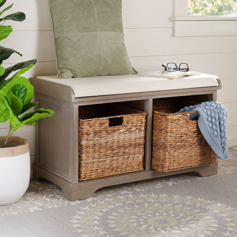 Briananthony Linen Upholstered Storage Bench, White Washed