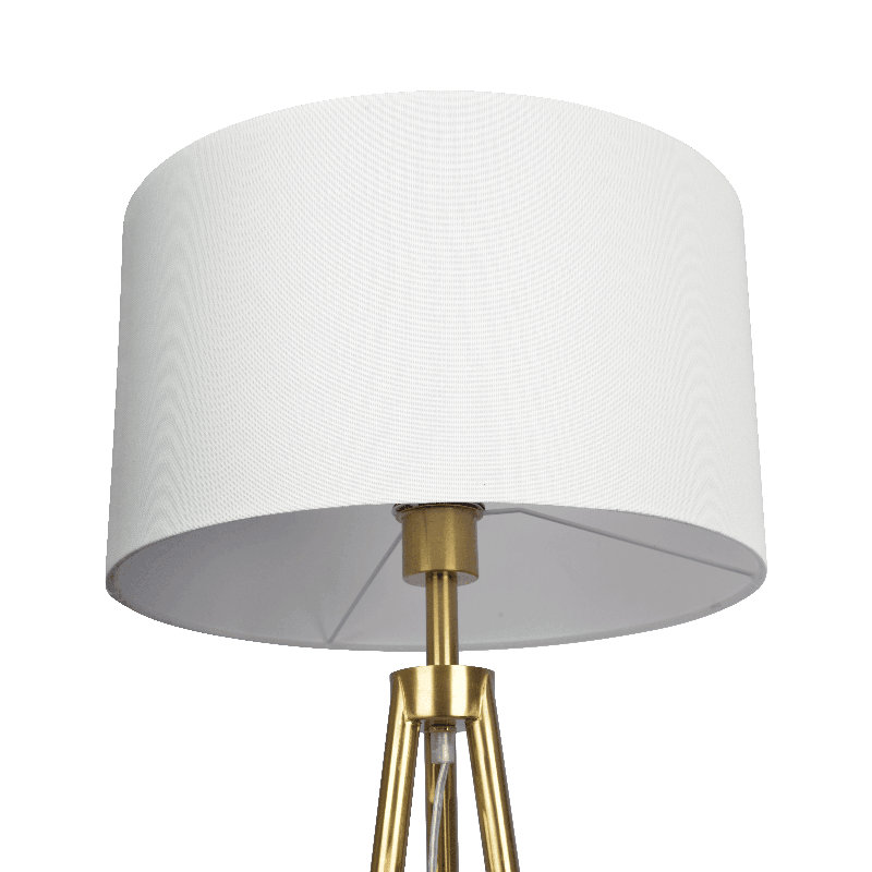 Sway Brassed Gold Floor Lamp with On/Off Switch Triple Legs White Fabric Shade