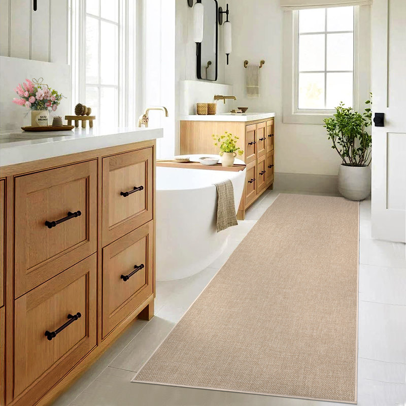 Washable Runner Rug 2x6 Woven Texture Non Shedding Runner for Hallway, Modern Minimalist Solid Color Rug with Non Slip Backing