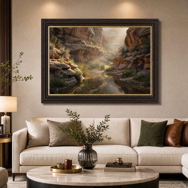 Sunlit Canyon Stream Reflection Canvas Wall Art, 16"H x 24"W