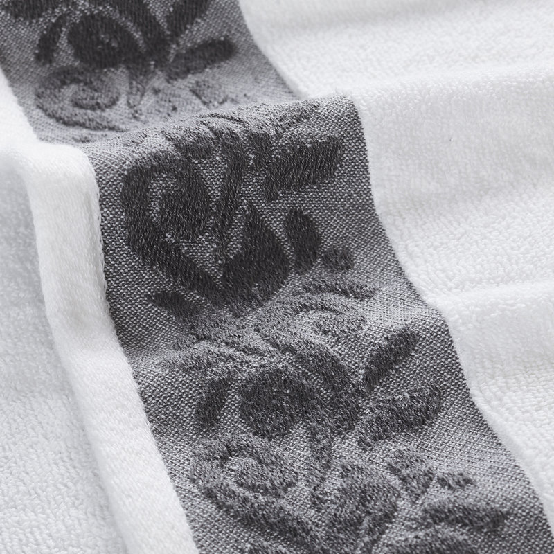 Charcoal and White Cotton 6-Piece Towel Set with Jacquard Border