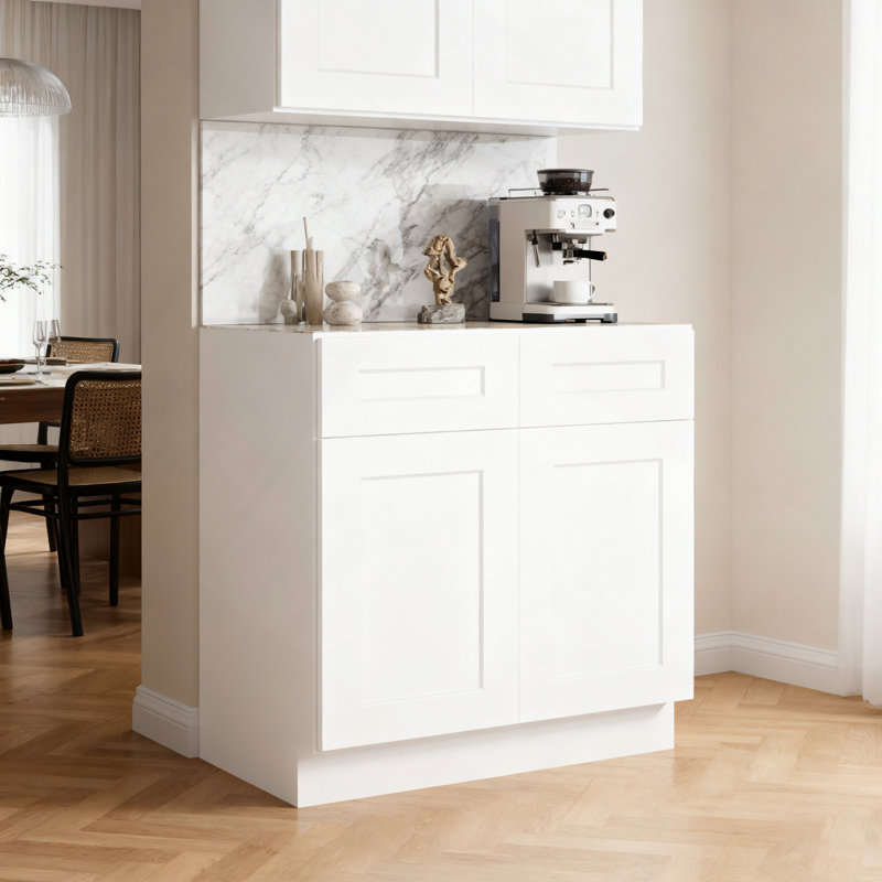 Armoire de base 33 po avec tiroir double à fermeture en douceur et tiroir réglable en bois massif prêt à assembler pour la cuisine, la salle de bain et le garage (l 33 po x P 24 po x H 34,5 po)