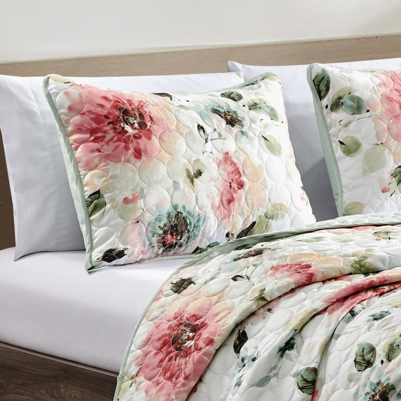 Ensemble de couvre-lit réversible 3 pièces Watercolor Floral, Très grand lit