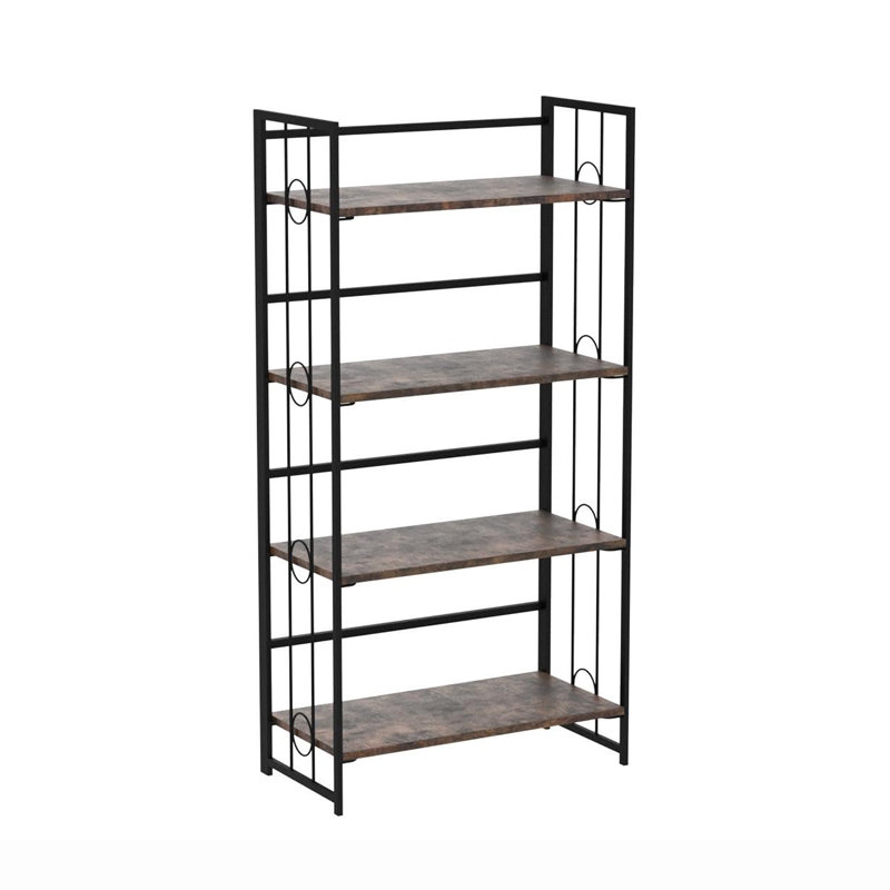 Bibliothèque pliante 4 étages sans assemblage, Brun noirâtre rustique