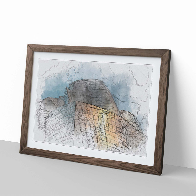 Architecture Sketch Vol.20 in Abstract - Picture Frame Graphic Art Print, Walnut Framed, 27cm H x 36cm W x 2cm D