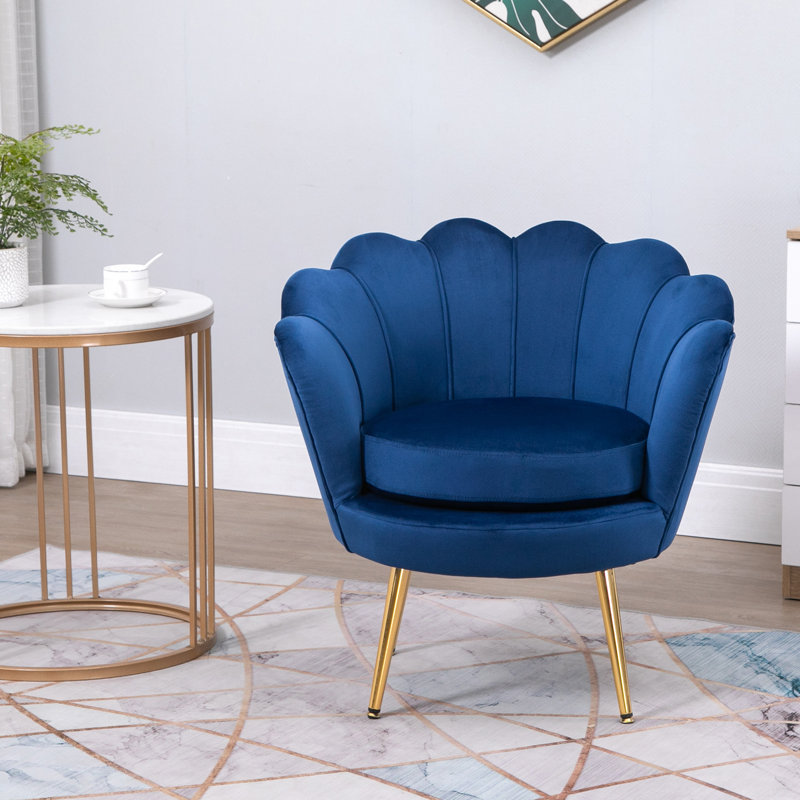  Modern Accent Chair Velvet Fabric Leisure Club Chair with Gold Legs, Blue Polyester