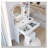 Round LED Mirror Vanity Table with Cushioned Stool, 2 AC+2 USB Sockets, Big Mirror, Touch Switch, 3 Light Colors, Adjustable Brightness-1911162066