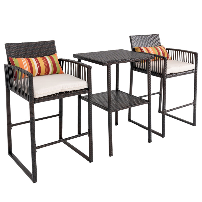 2-Person Wicker Patio Dining Set with Square Table - Thumbnail 2