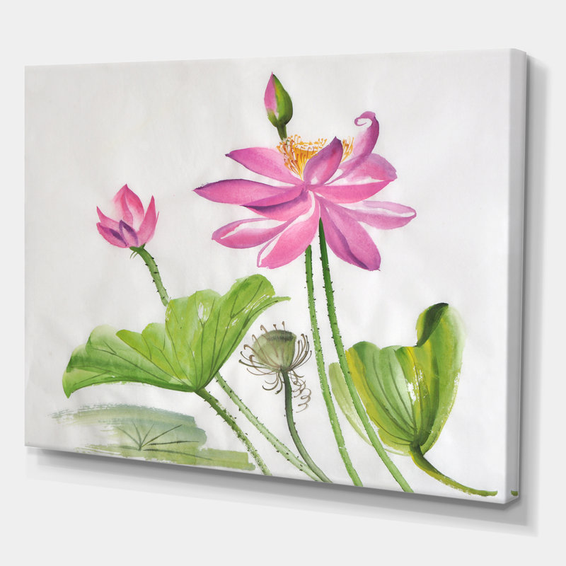 Deux fleurs de lotus roses - Peinture sur toile, H 16 po x l 32 po x p 1 po, Toile tendue