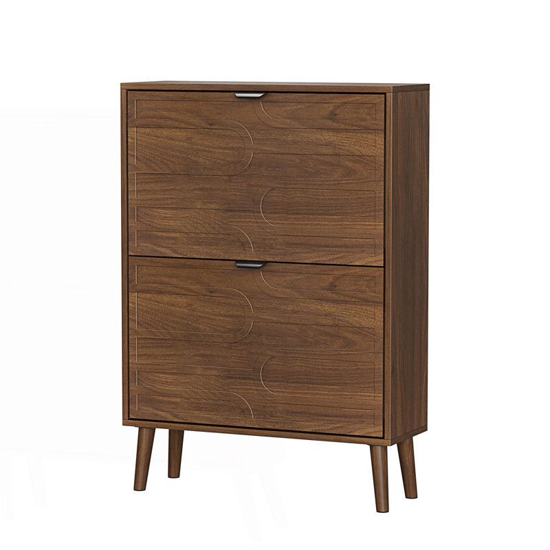 Armoire à chaussures indépendante médiévale moderne avec 2 tiroirs rabattables, Noyer foncé