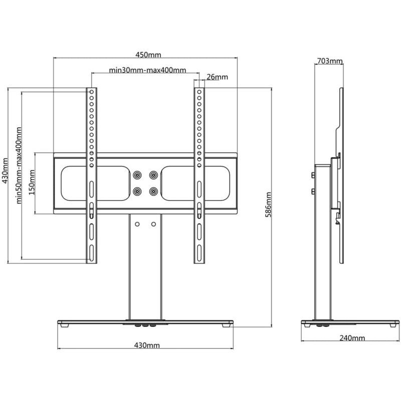 Support télé avec base, 15,7 po x 15,7 po