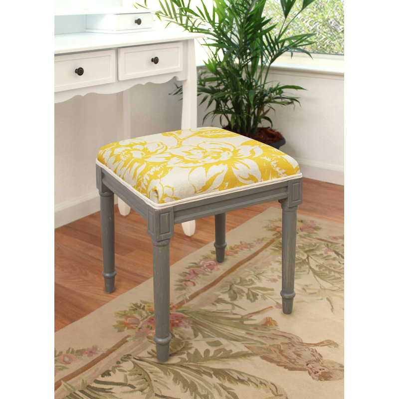 Tabouret de meuble-lavabo rembourré Camic, Jaune moutarde, Noyers