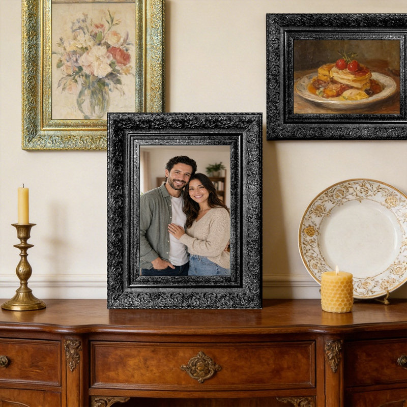 Cadre photo noir indémodable de 5 po x 7 po avec support de table et crochets muraux 1pc