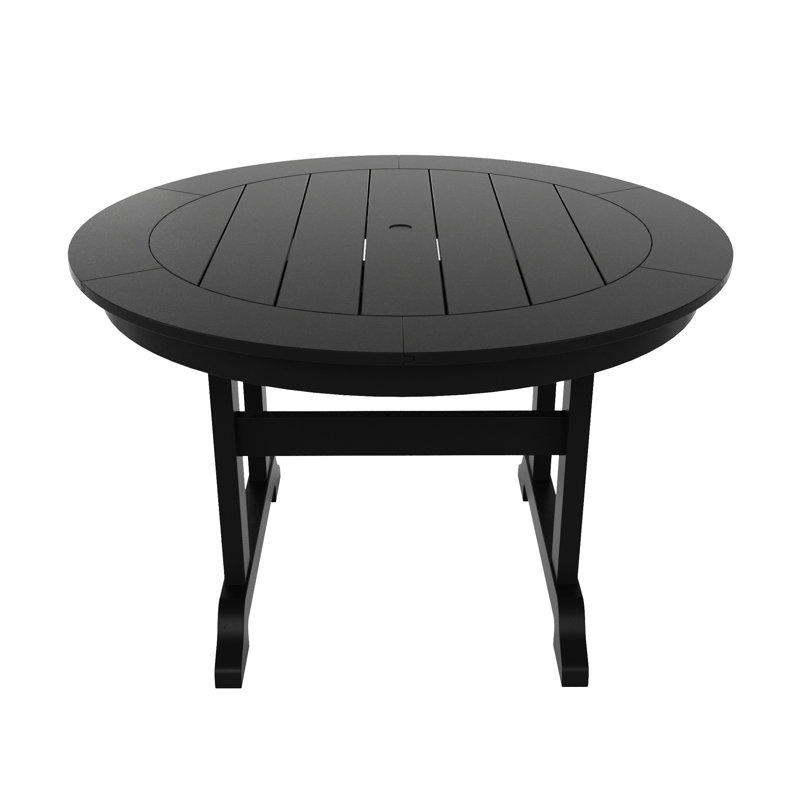 Laguna 47" W Round Plastic Outdoor Dining Table with Umbrella Hole, Black