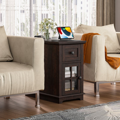 Table de chevet 1 tiroir pour chambre à coucher avec rangement et prises intégrées Binyameen