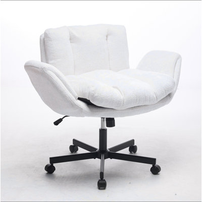 Modern Chenille Swivel Office Chair, Height Adjustable Task Chair with Convertible Multi-Position Armrests,Comfy Double Cushioned Desk Chair for Home,Study,Vanity & Living Room, Cream / Beige,SW5028BG