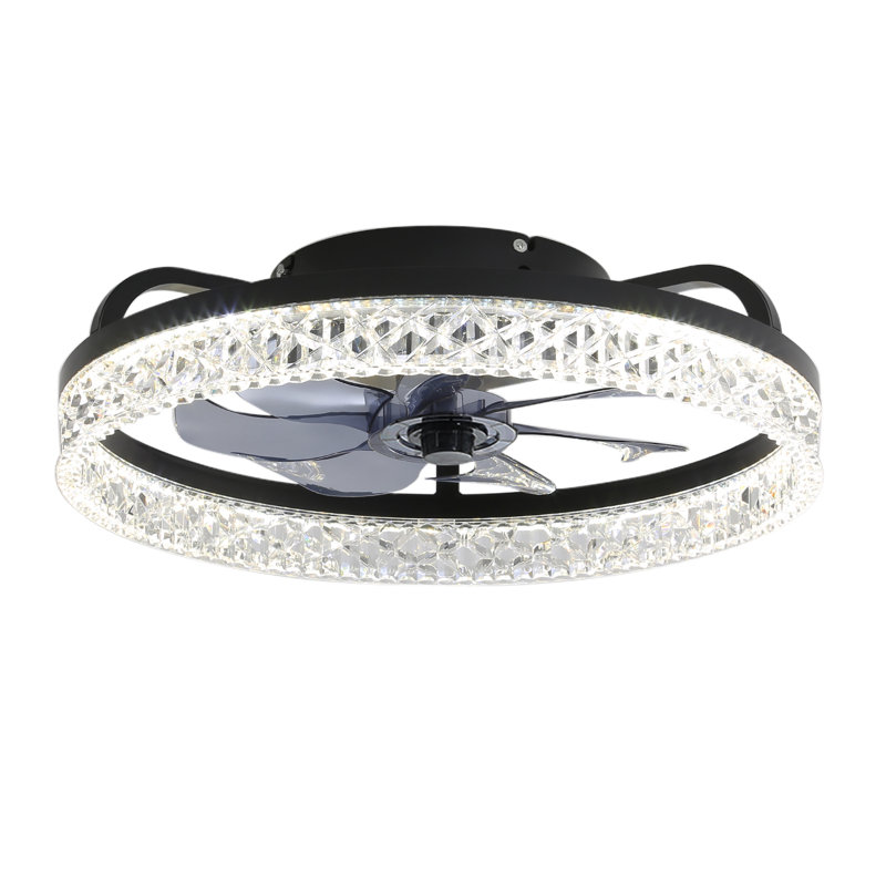 Ventilateur de plafond moderne en cristal Kalyx avec télécommande et application intelligente, Noir