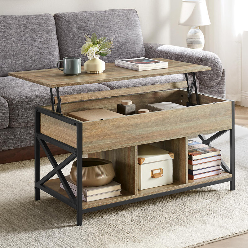 Corrine Lift Top Extendable Coffee Table With Storage, Brown, 24.4" H x 39.4" L x 19.7" W