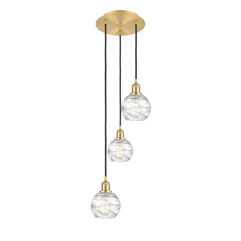 Cindi 3 - Light Cluster Pendant, 18" H x 12.75" W x 12.75" D, Satin Gold, Clear Deco Swirl