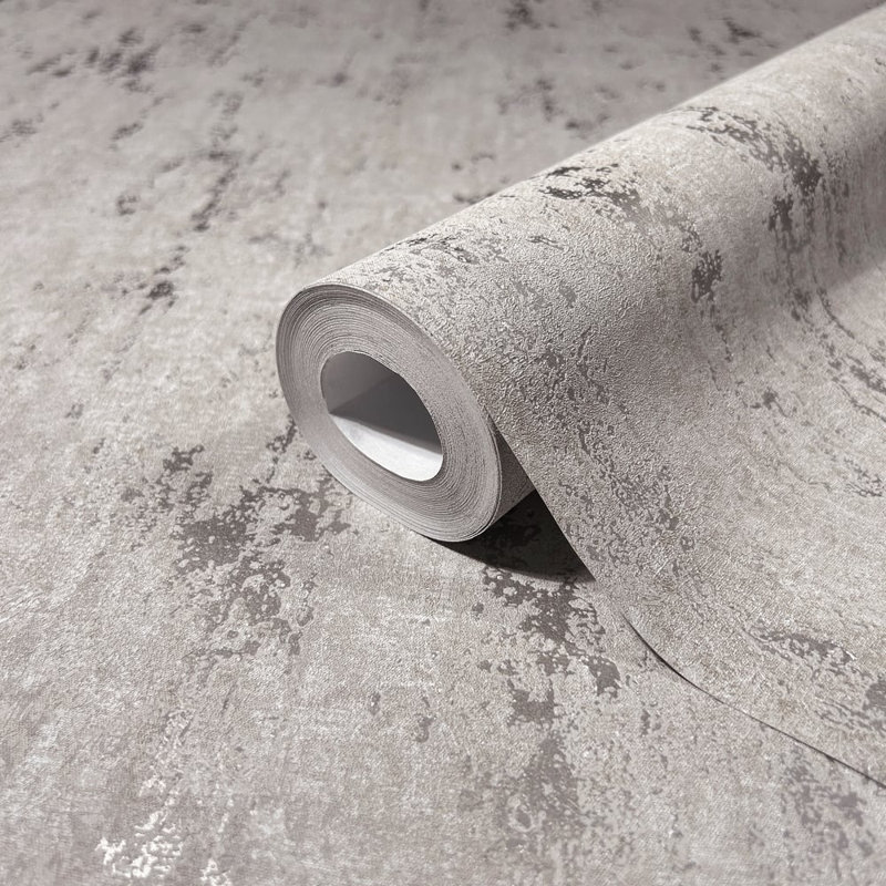City Romance Collection Metallic Industrial Distressed Wallpaper Roll, Grey
