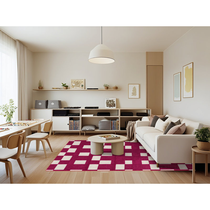 Machine Washable Checkered Red Area Rug