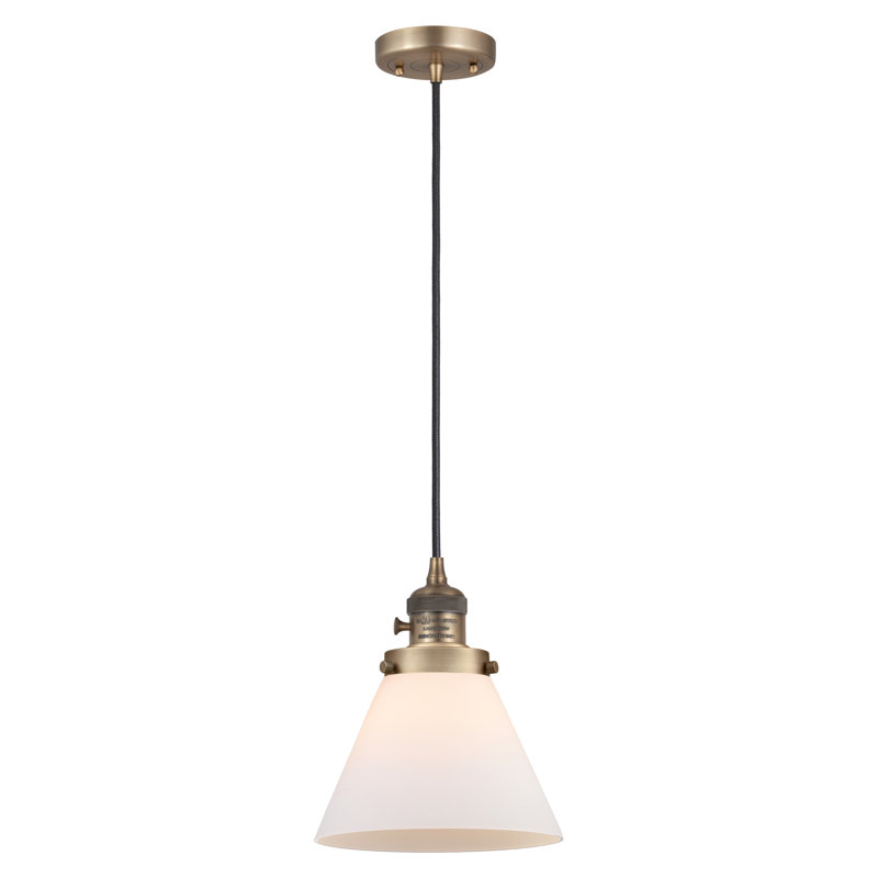 Luminaire suspendu en forme de globe à 1 lumière Angjelina, Laiton brossé, H 129 po x l 7,75 po x P 7,75 po, Blanc mat