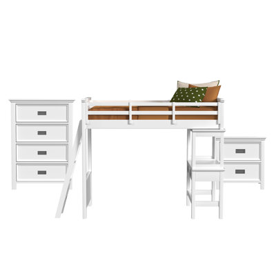 Guillot Kids Twin Loft With Ladder And Desk With Speaker 3PC Bedroom Set In White