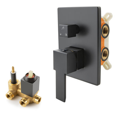 SKOWLL Shower Valve 3 Function Matte Black Wall Mount Shower Valve Kit Replacement 3 Way, Single-Handle Bathtub Water Control Valve Trim Rough in Valves Included