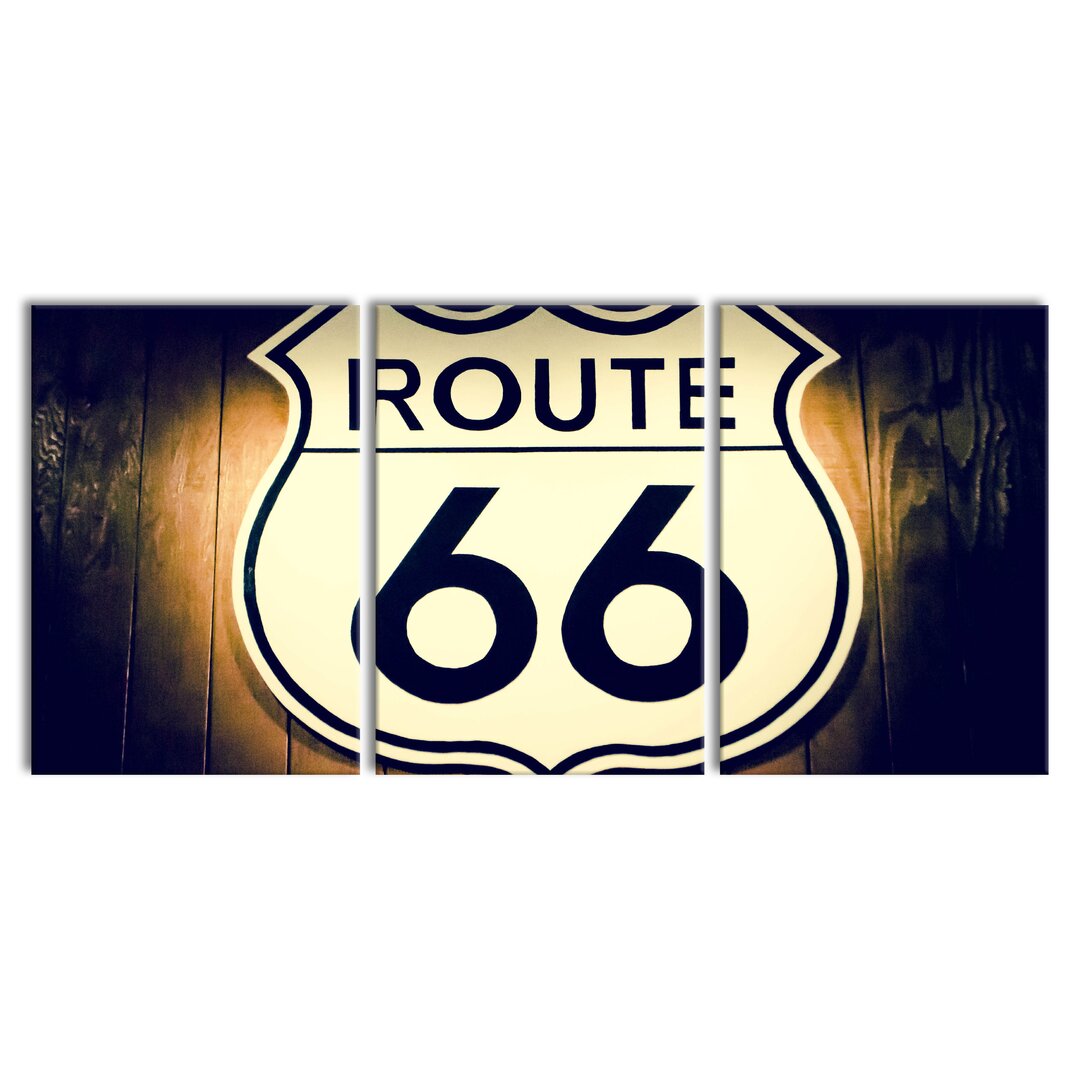 3-tlg. Leinwandbilder-Set Modernes Route 66 Schild