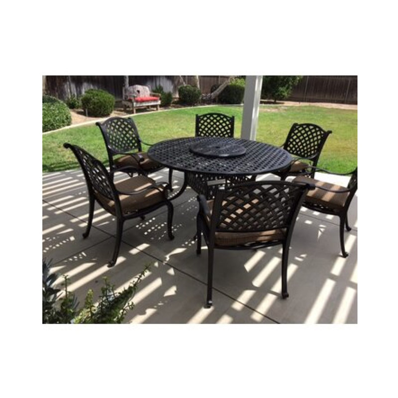 Middleburgh 6 - Person Patio Dining Set with Round Table , Cushions Included, Olefin Walnut