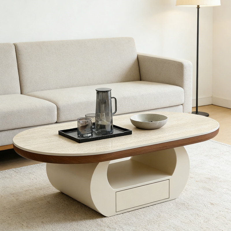 Table basse ovale avec rangement Living, H 15,74 po x L 51,18 po x l 27,55 po