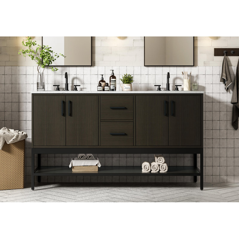 Meuble-lavabo double 60 po, Brun moka