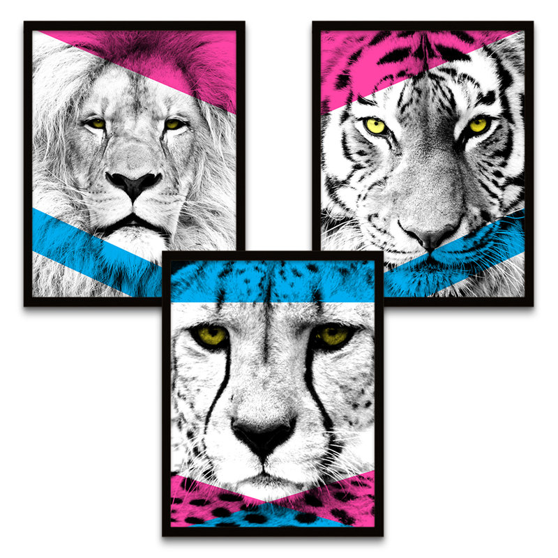Fierce Cats Lion Cheetah Tiger - 3 Piece Print Set