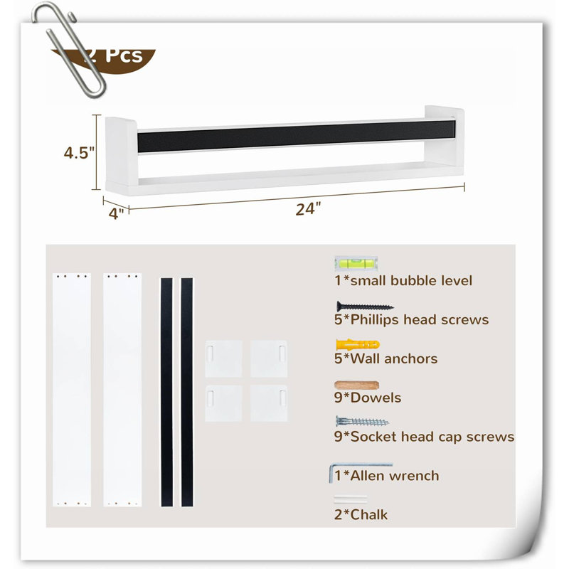 Graviel 2 Piece Pine Wood Floating Shelf, 4.5" H x 24" W x 4.7" D, Black/White