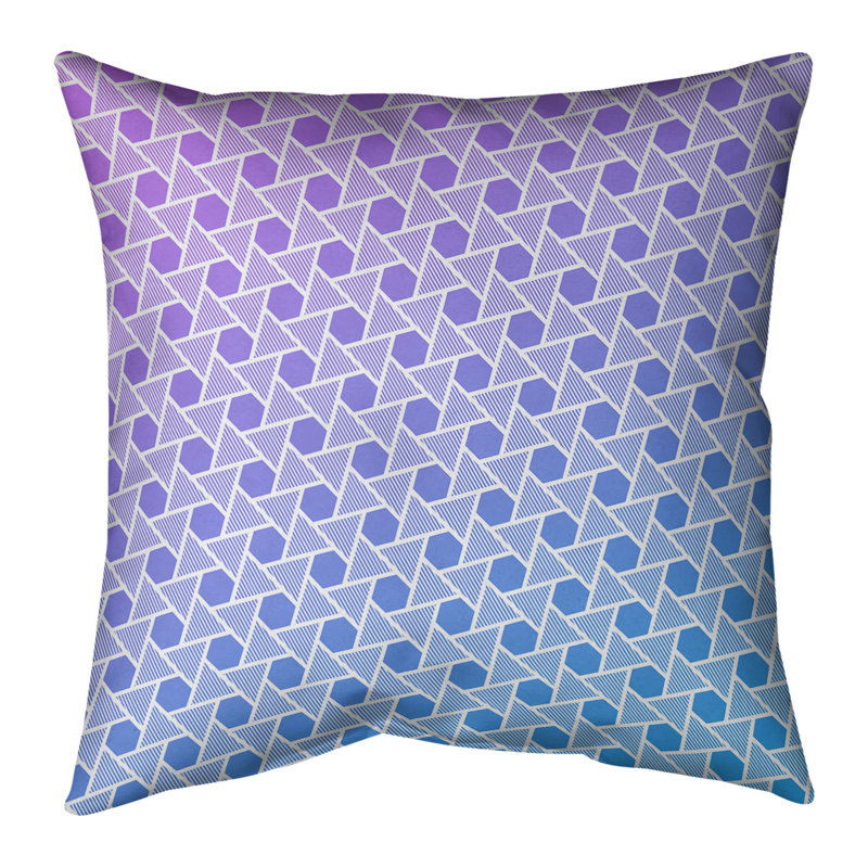 Housse de coussin Rainbow Hexagons and Triangles, 18 po x 18 po, Pas de bourre, Mauve / Bleu